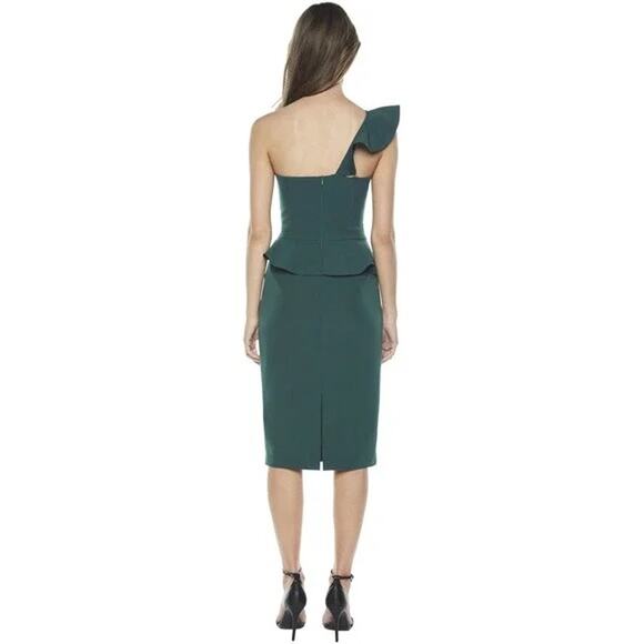 Bardot Camelia Ruffled One Shoulder Sheath Dress in Evergreen NWT - Picture 2 of 9